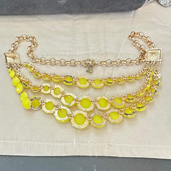 Gold Tone Lemon Yellow Faceted Disks 3 Strand Necklace Costume Jewelry Vintage - Picture 15 of 16